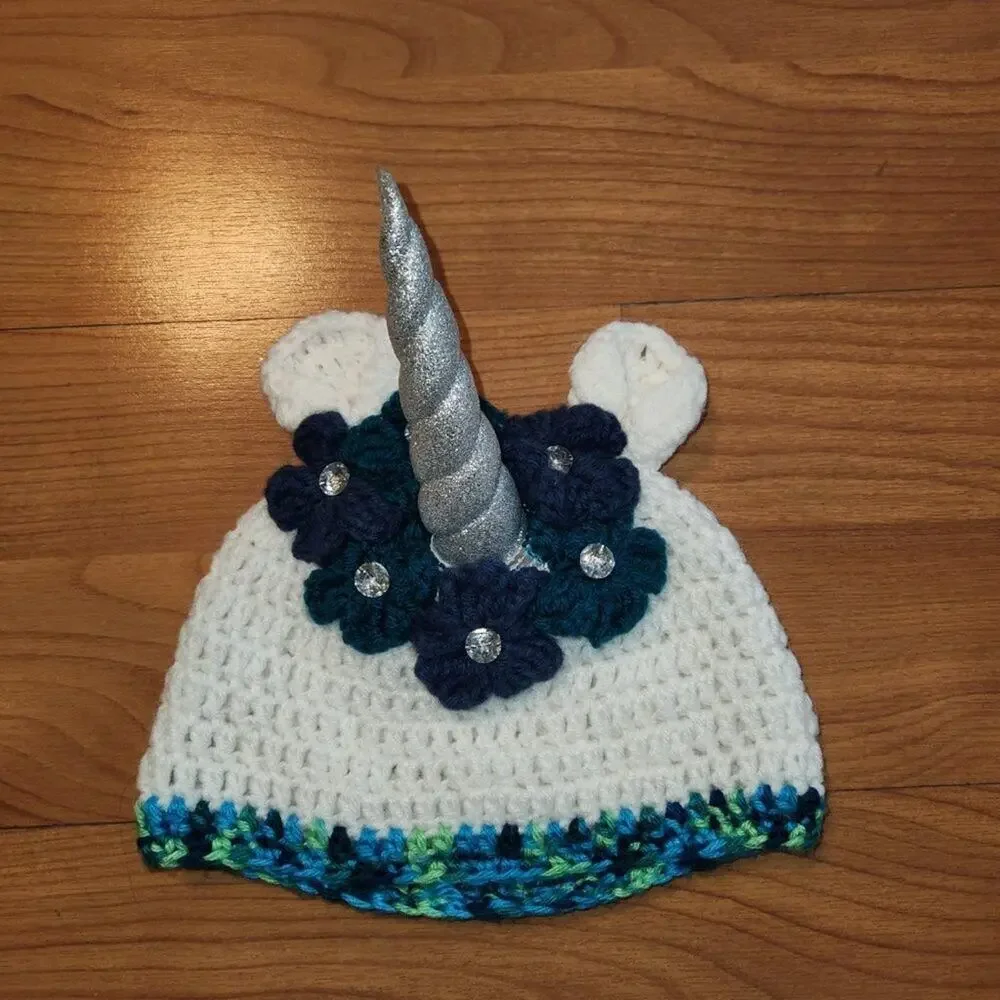 Unicorn Hat with Flower Crown Crochet || EUC